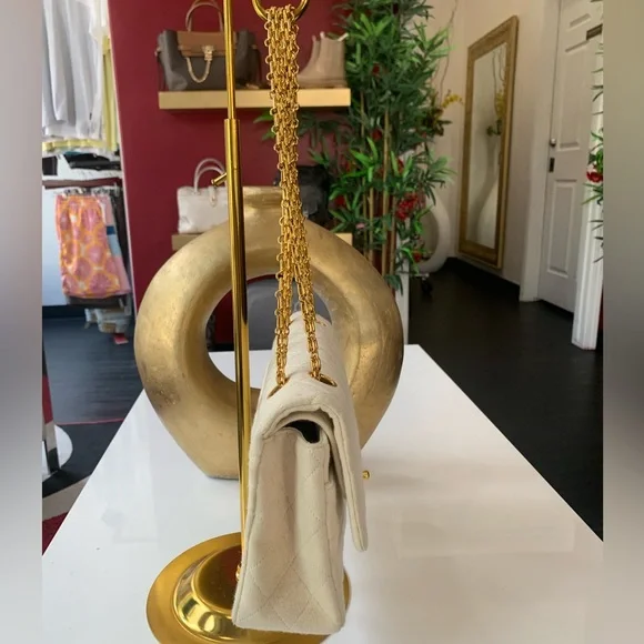 Chanel Beige Cotton Double Flap Quilted Handbag - Picture 3 of 10